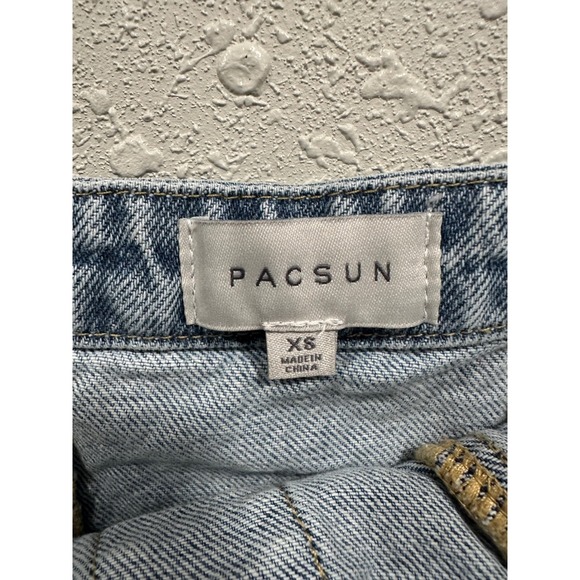 PacSun Denim Tube Top XS Blue Button Front Side Zip Raw Hem Y2K Grunge - Picture 3 of 6